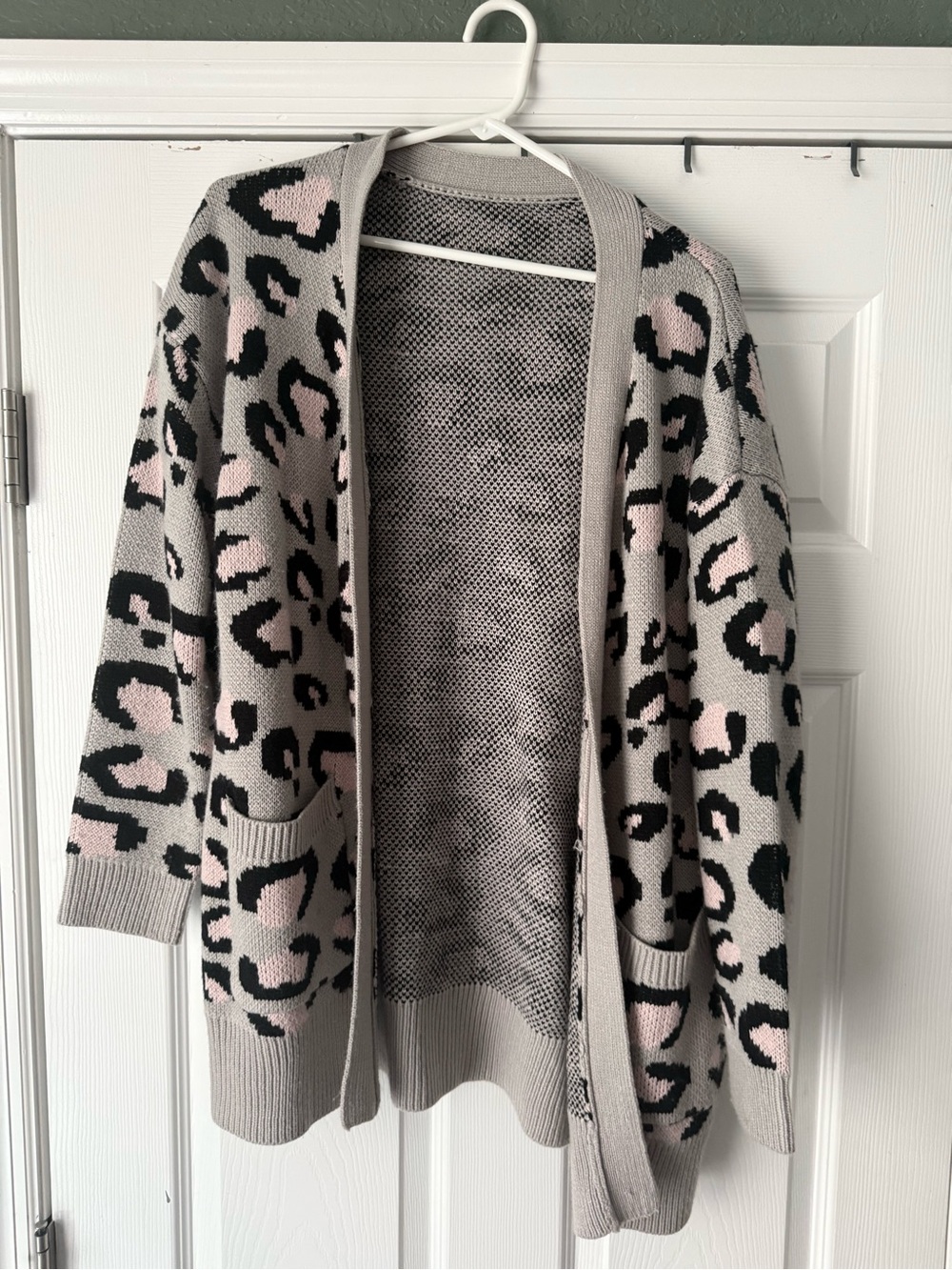 Amazon Open-Front Leopard Print Cardigan - Gray, Pink, Black